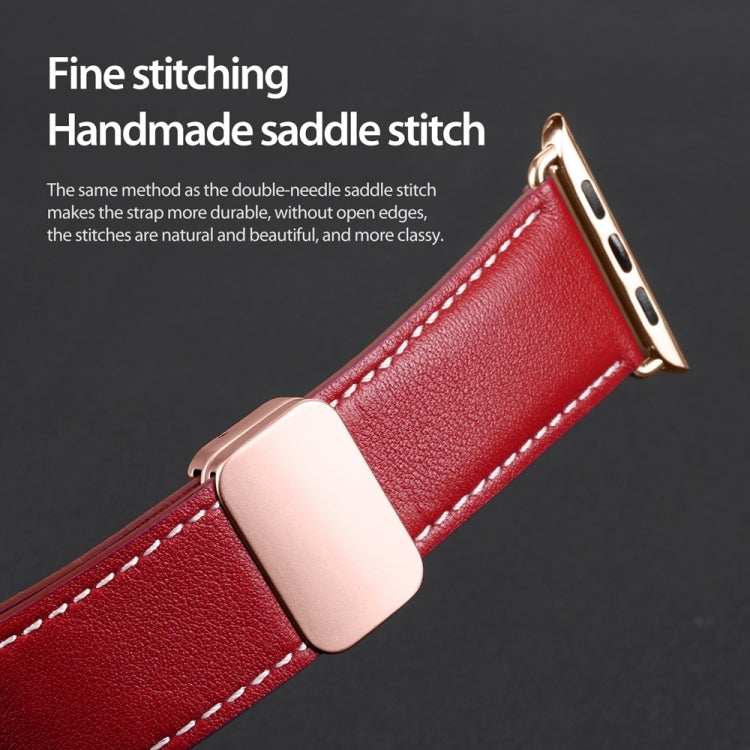 For Apple Watch Ultra 2 49mm DUX DUCIS YA Series Magnetic Buckle Genuine Leather Watch Band(Red) - Watch Bands by DUX DUCIS | Online Shopping UK | buy2fix