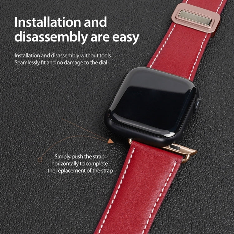 For Apple Watch Ultra 2 49mm DUX DUCIS YA Series Magnetic Buckle Genuine Leather Watch Band(Red) - Watch Bands by DUX DUCIS | Online Shopping UK | buy2fix