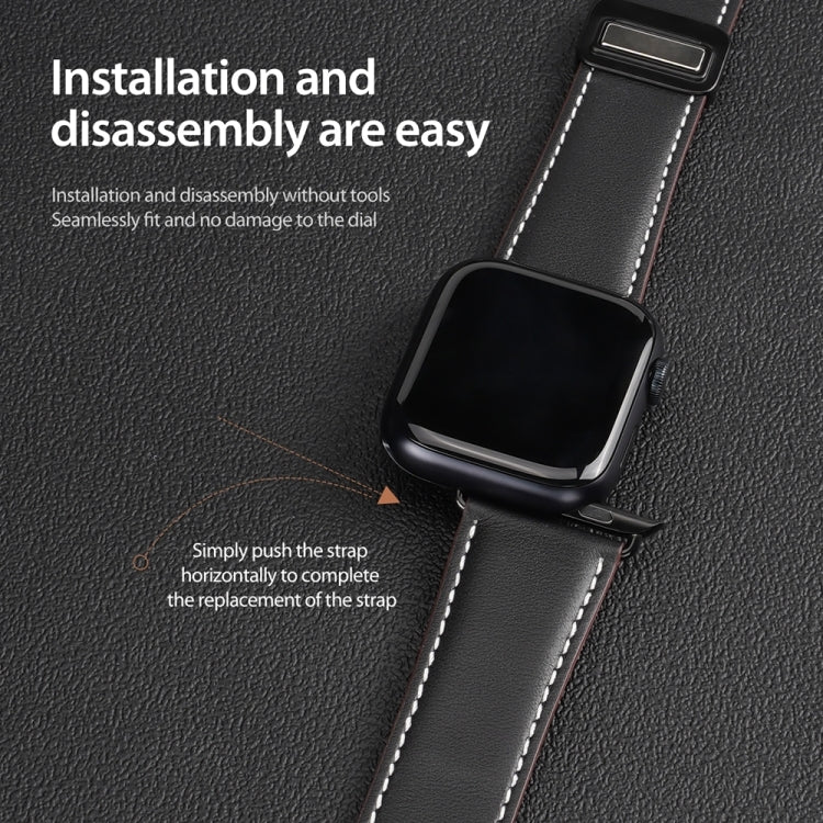 For Apple Watch Series 6 44mm DUX DUCIS YA Series Magnetic Buckle Genuine Leather Watch Band(Black) - Watch Bands by DUX DUCIS | Online Shopping UK | buy2fix