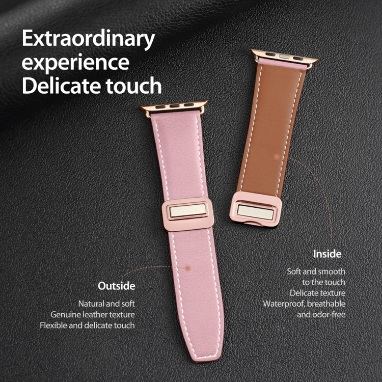 For Apple Watch Series 5 44mm DUX DUCIS YA Series Magnetic Buckle Genuine Leather Watch Band(Pink) - Watch Bands by DUX DUCIS | Online Shopping UK | buy2fix