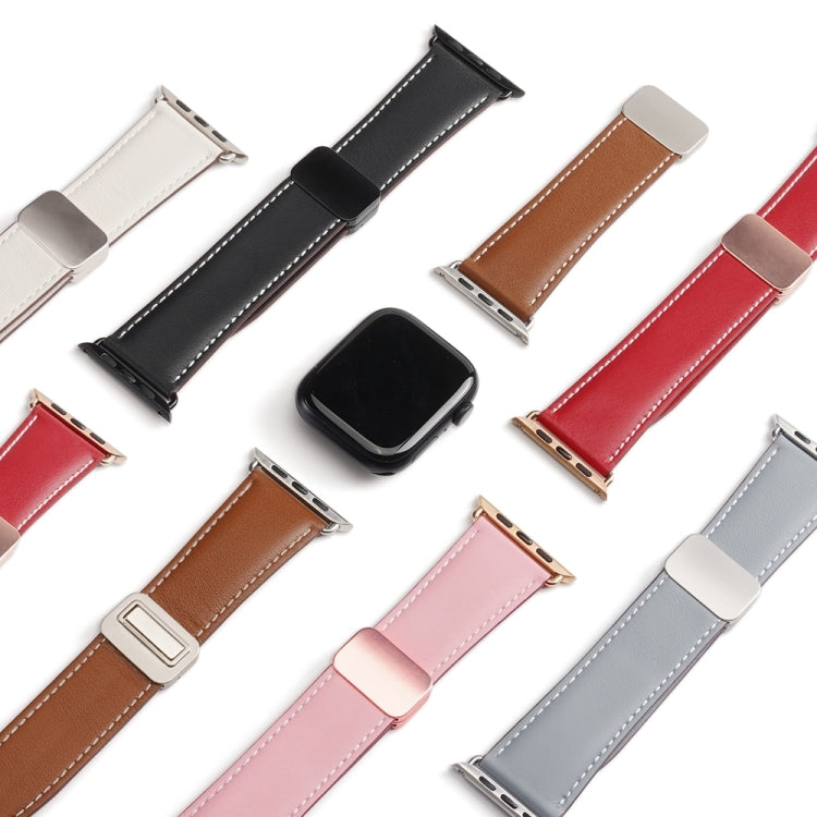 For Apple Watch Series 8 41mm DUX DUCIS YA Series Magnetic Buckle Genuine Leather Watch Band(Grey) - Watch Bands by DUX DUCIS | Online Shopping UK | buy2fix