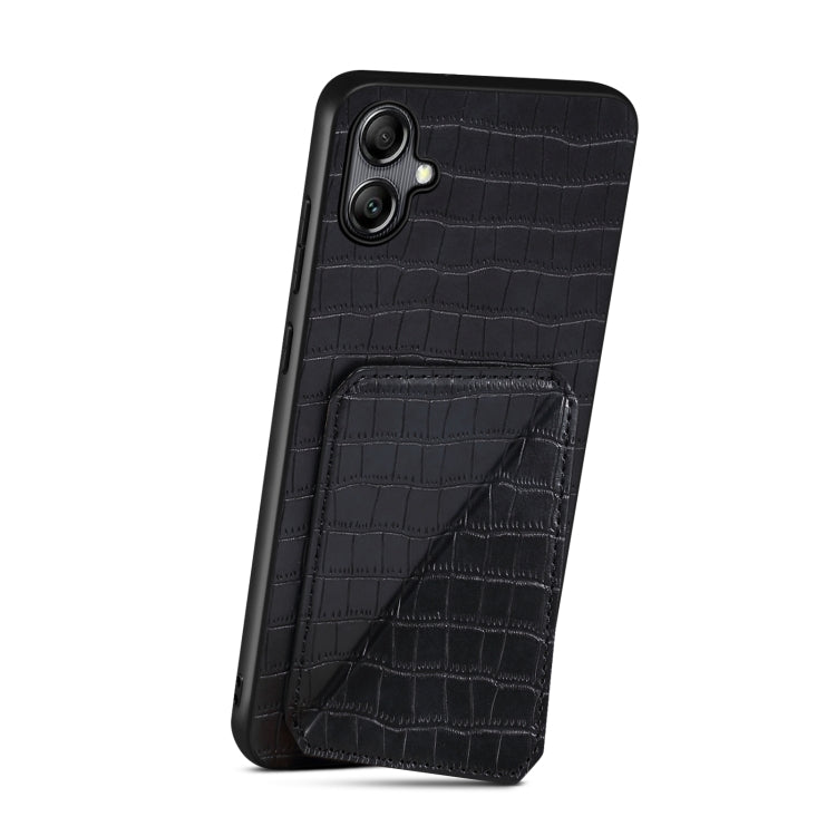 For Samsung Galaxy A22 5G Denior Imitation Crocodile Leather Back Phone Case with Holder(Black) - Galaxy Phone Cases by Denior | Online Shopping UK | buy2fix