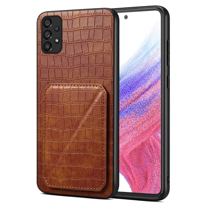 For Samsung Galaxy A53 5G Denior Imitation Crocodile Leather Back Phone Case with Holder(Brown) - Galaxy Phone Cases by Denior | Online Shopping UK | buy2fix