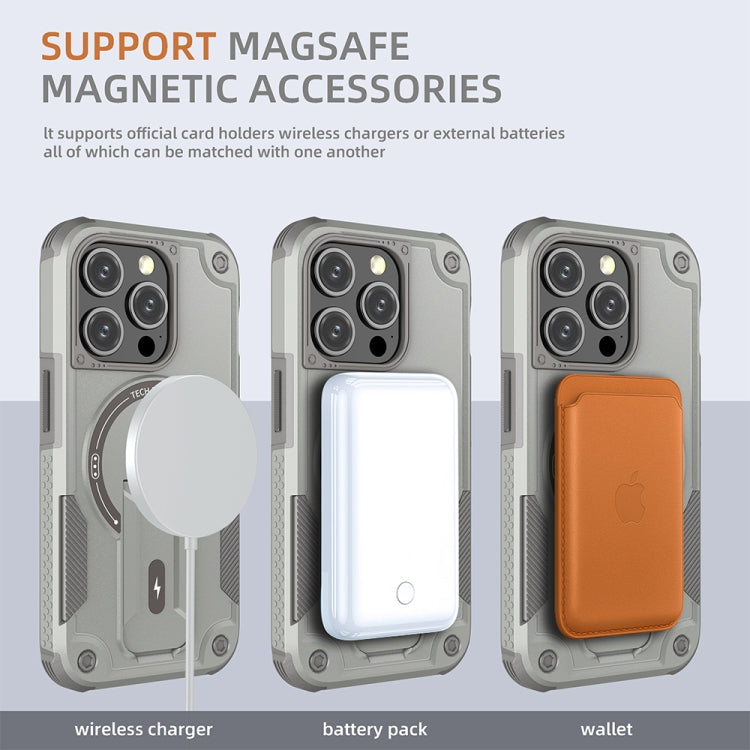 For iPhone 14 MagSafe Holder Armor PC Hybrid TPU Phone Case(Grey) - iPhone 14 Cases by buy2fix | Online Shopping UK | buy2fix