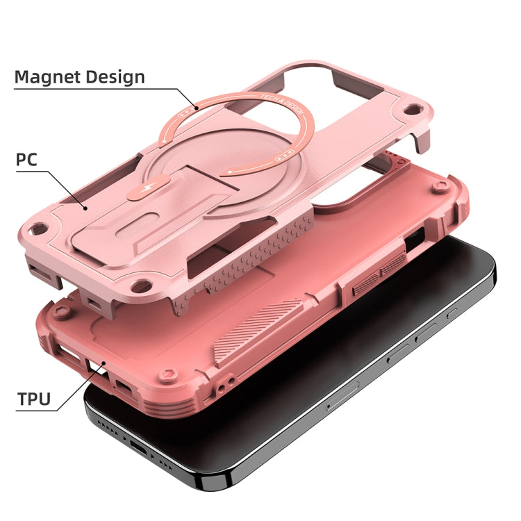 For iPhone 13 MagSafe Holder Armor PC Hybrid TPU Phone Case(Pink) - iPhone 13 Cases by buy2fix | Online Shopping UK | buy2fix