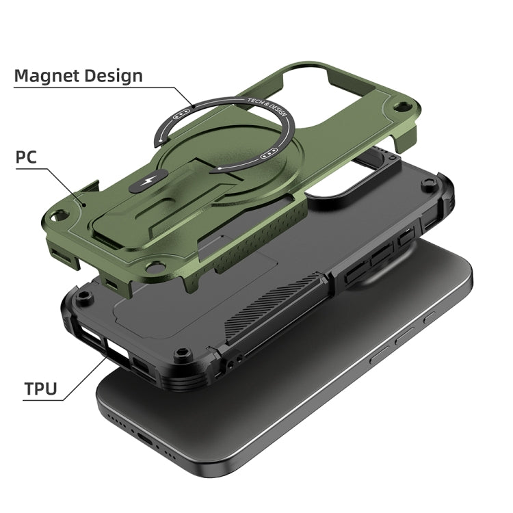 For iPhone 16 Pro Armor Magsafe Holder PC Hybrid TPU Phone Case(Army Green) - iPhone 16 Pro Cases by buy2fix | Online Shopping UK | buy2fix