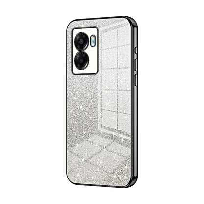 For OPPO A57 5G Gradient Glitter Powder Electroplated Phone Case(Black) - OPPO Cases by buy2fix | Online Shopping UK | buy2fix