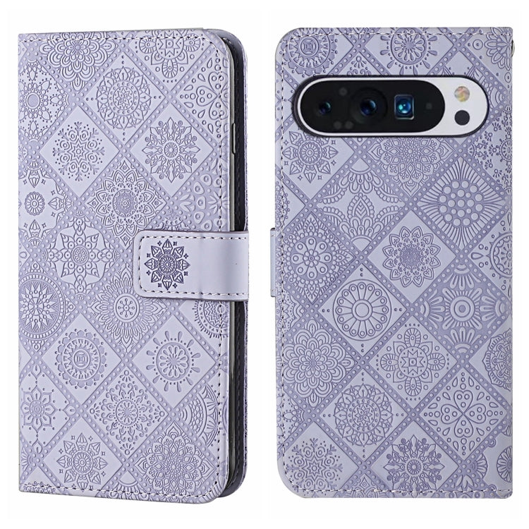 For Google Pixel 9 / 9 Pro Ethnic Style Embossed Pattern Leather Phone Case(Purple) - Google Cases by buy2fix | Online Shopping UK | buy2fix