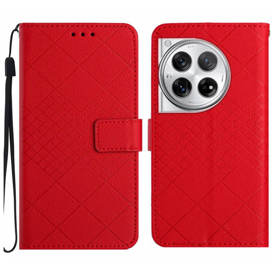 For OnePlus 12 5G Global Rhombic Grid Texture Leather Phone Case(Red) - OnePlus Cases by buy2fix | Online Shopping UK | buy2fix