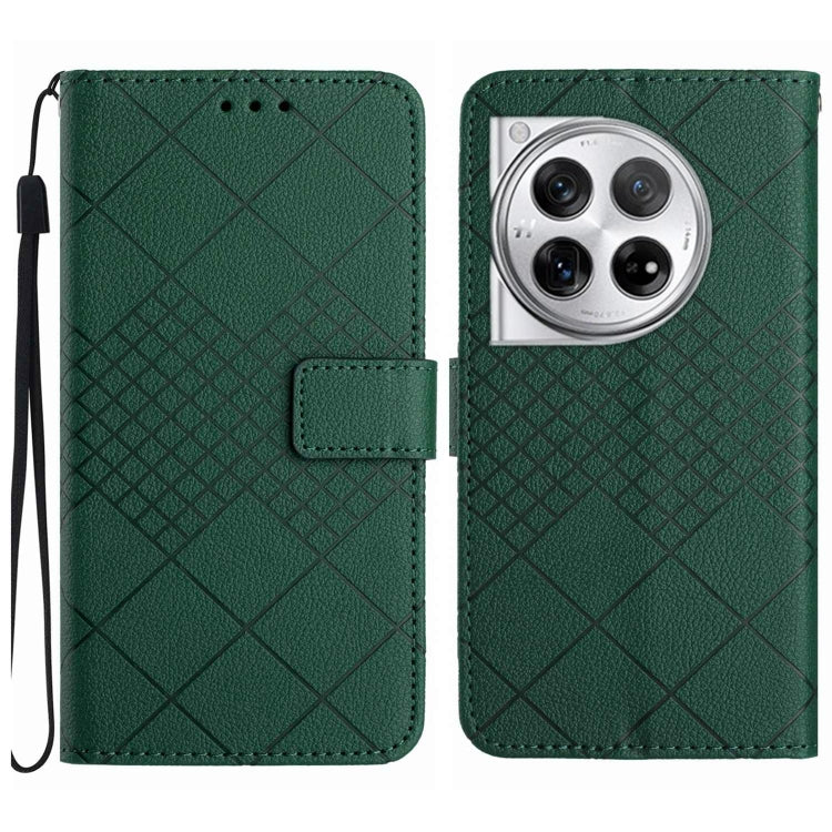 For OnePlus 12 5G Global Rhombic Grid Texture Leather Phone Case(Green) - OnePlus Cases by buy2fix | Online Shopping UK | buy2fix