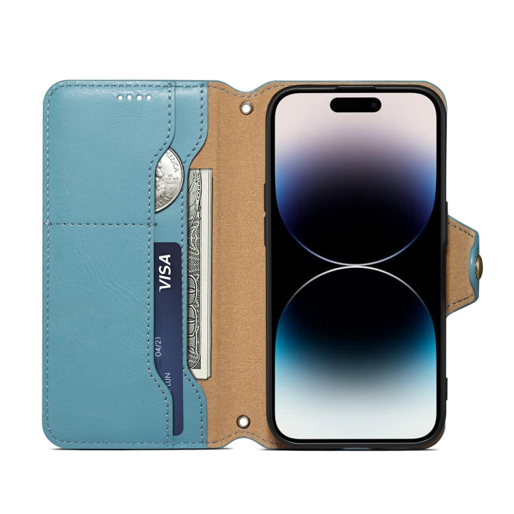 For iPhone 16 Pro Max Denior Cowhide Texture Wallet Style Leather Phone Case(Blue) - iPhone 16 Pro Max Cases by Denior | Online Shopping UK | buy2fix