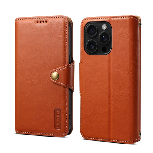 For iPhone 16 Pro Denior Cowhide Texture Wallet Style Leather Phone Case(Brown) - iPhone 16 Pro Cases by Denior | Online Shopping UK | buy2fix