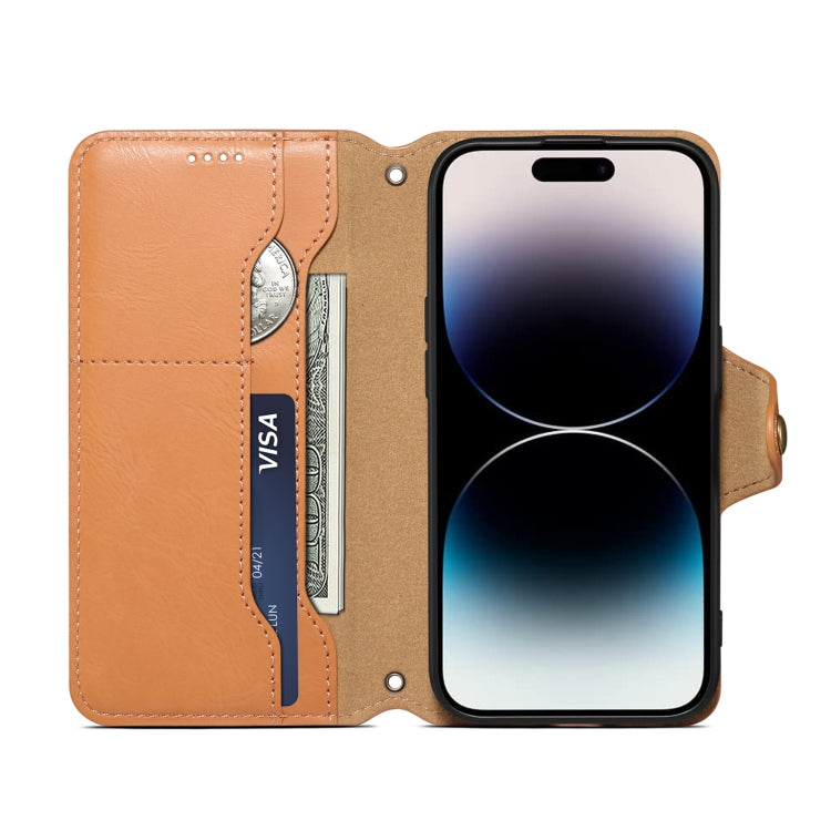 For iPhone 16 Pro Denior Cowhide Texture Wallet Style Leather Phone Case(Khaki) - iPhone 16 Pro Cases by Denior | Online Shopping UK | buy2fix