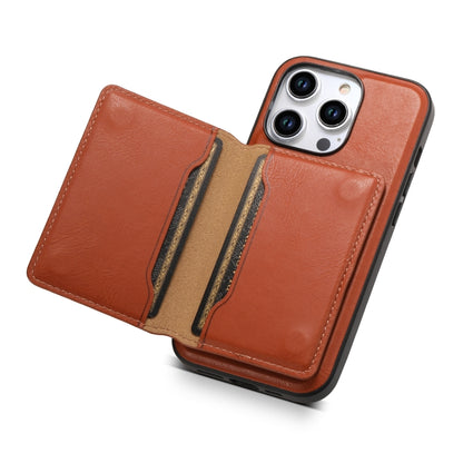 For iPhone 14 Pro Denior Cowhide Texture Leather MagSafe Detachable Wallet Phone Case(Brown) - iPhone 14 Pro Cases by Denior | Online Shopping UK | buy2fix