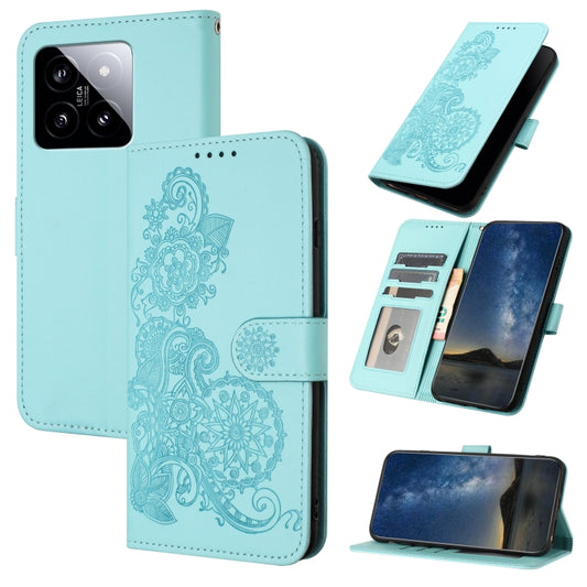 For Xiaomi 14 Datura Flower Embossed Flip Leather Phone Case(Light blue) - 14 Cases by buy2fix | Online Shopping UK | buy2fix