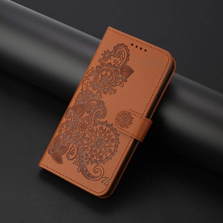 For Xiaomi Redmi K70 Datura Flower Embossed Flip Leather Phone Case(Brown) - K70 Cases by buy2fix | Online Shopping UK | buy2fix