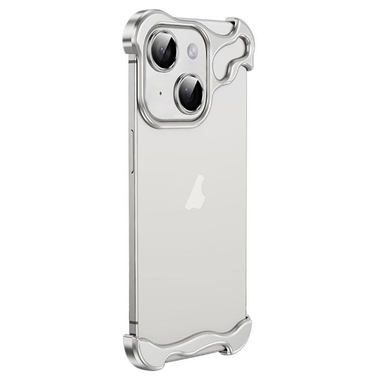 For iPhone 14 Plus Frameless Metal Corner Pad Phone Case with Lens Film(White) - iPhone 14 Plus Cases by buy2fix | Online Shopping UK | buy2fix