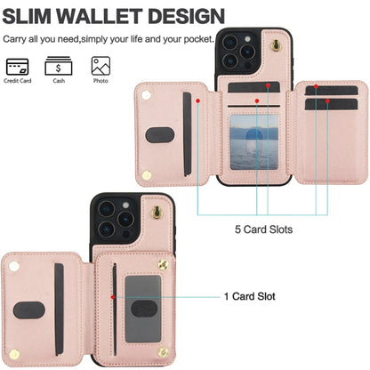 For iPhone 16 Pro Max YM006 Skin Feel Zipper Card Bag Phone Case with Dual Lanyard(Rose Gold) - iPhone 16 Pro Max Cases by buy2fix | Online Shopping UK | buy2fix