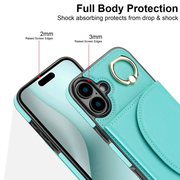 For iPhone 16 Plus YM007 Ring Holder Card Bag Skin Feel Phone Case(Green) - iPhone 16 Plus Cases by buy2fix | Online Shopping UK | buy2fix