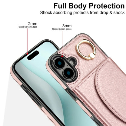 For iPhone 16 YM007 Ring Holder Card Bag Skin Feel Phone Case(Rose Gold) - iPhone 16 Cases by buy2fix | Online Shopping UK | buy2fix