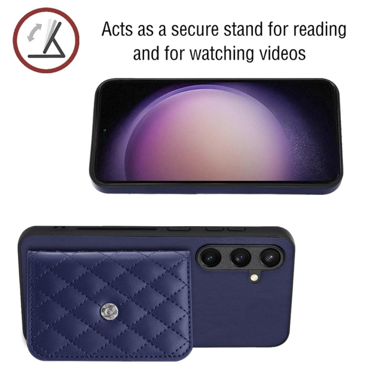 For Samsung Galaxy S24+ 5G Rhombic Texture Card Bag RFID Phone Case with Long Lanyard(Dark Purple) - Galaxy S24+ 5G Cases by buy2fix | Online Shopping UK | buy2fix