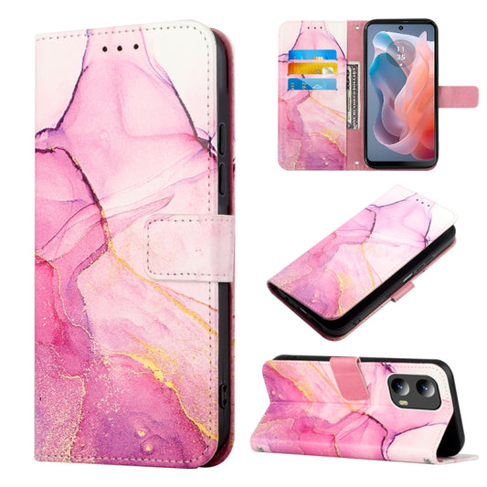 For Motorola Moto G Play 5G 2024 PT003 Marble Pattern Flip Leather Phone Case(Pink Purple Gold) - Motorola Cases by buy2fix | Online Shopping UK | buy2fix