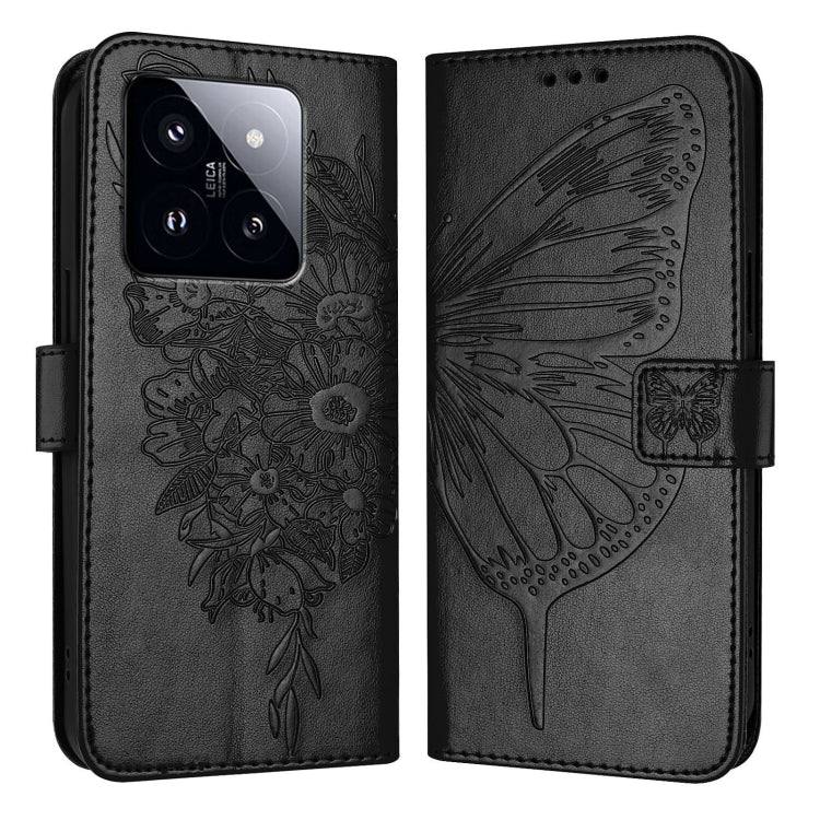 For Xiaomi 14 Pro 5G Global Embossed Butterfly Leather Phone Case(Black) - 14 Pro Cases by buy2fix | Online Shopping UK | buy2fix