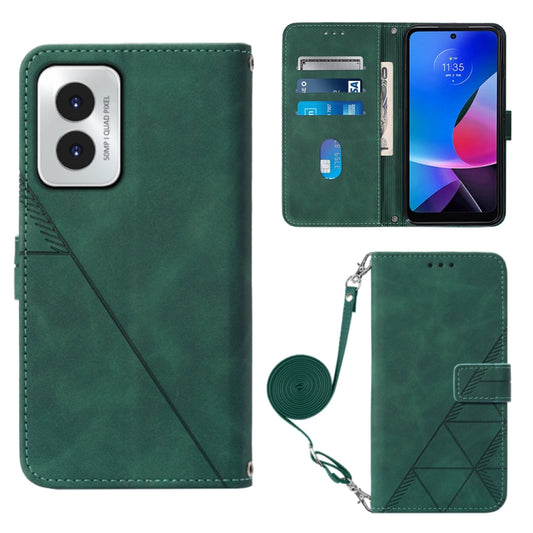 For Motorola Moto G Play 4G 2024 Crossbody 3D Embossed Flip Leather Phone Case(Dark Green) - Motorola Cases by buy2fix | Online Shopping UK | buy2fix