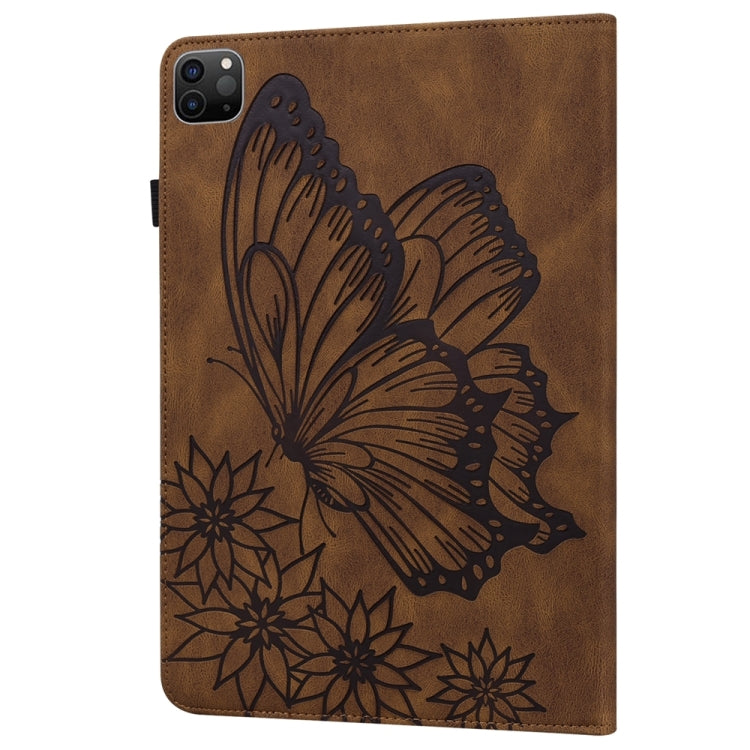 For iPad Pro 11 2024 Big Butterfly Embossed Leather Tablet Case(Brown) - iPad Pro 11 2024 Cases by buy2fix | Online Shopping UK | buy2fix