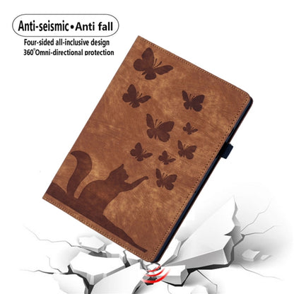 For Samsung Galaxy Tab S9 Ultra / S8 Ultra Butterfly Cat Embossing Leather Tablet Case(Brown) - Galaxy Tab S9 Ultra Cases by buy2fix | Online Shopping UK | buy2fix