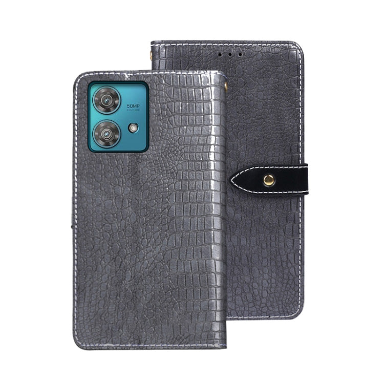 For Motorola Edge 40 Neo idewei Crocodile Texture Leather Phone Case(Grey) - Motorola Cases by idewei | Online Shopping UK | buy2fix