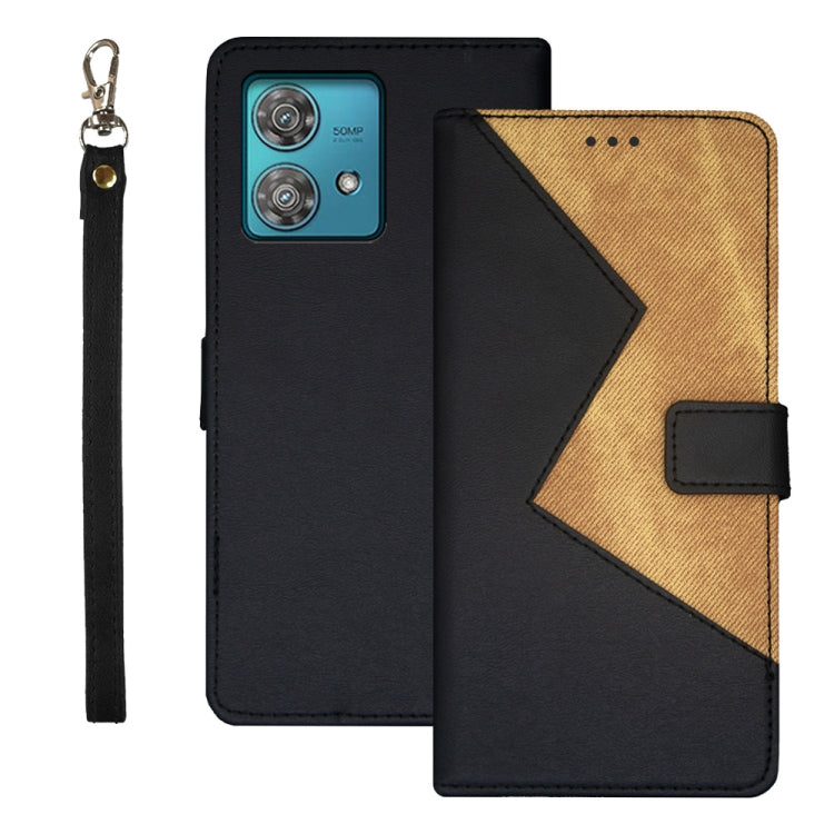 For Motorola Edge 40 Neo idewei Two-color Splicing Leather Phone Case(Black) - Motorola Cases by idewei | Online Shopping UK | buy2fix