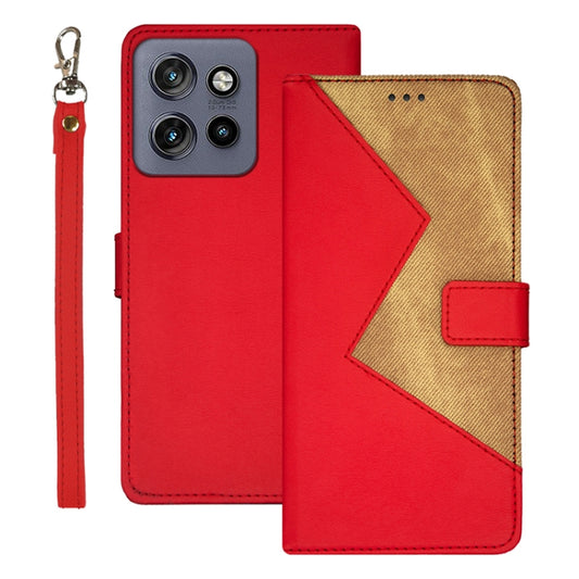 For Motorola Edge 50 Neo idewei Two-color Splicing Leather Phone Case(Red) - Motorola Cases by idewei | Online Shopping UK | buy2fix