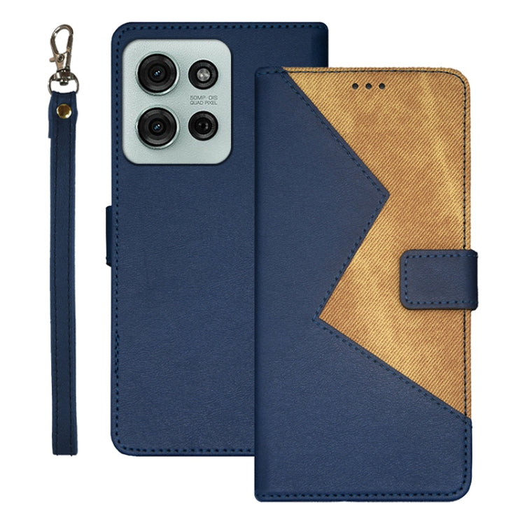 For Motorola Moto G75 5G idewei Two-color Splicing Leather Phone Case(Blue) - Motorola Cases by idewei | Online Shopping UK | buy2fix