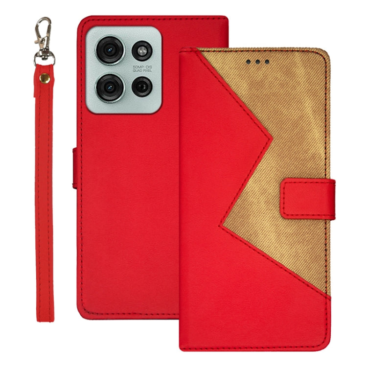 For Motorola Moto G75 5G idewei Two-color Splicing Leather Phone Case(Red) - Motorola Cases by idewei | Online Shopping UK | buy2fix