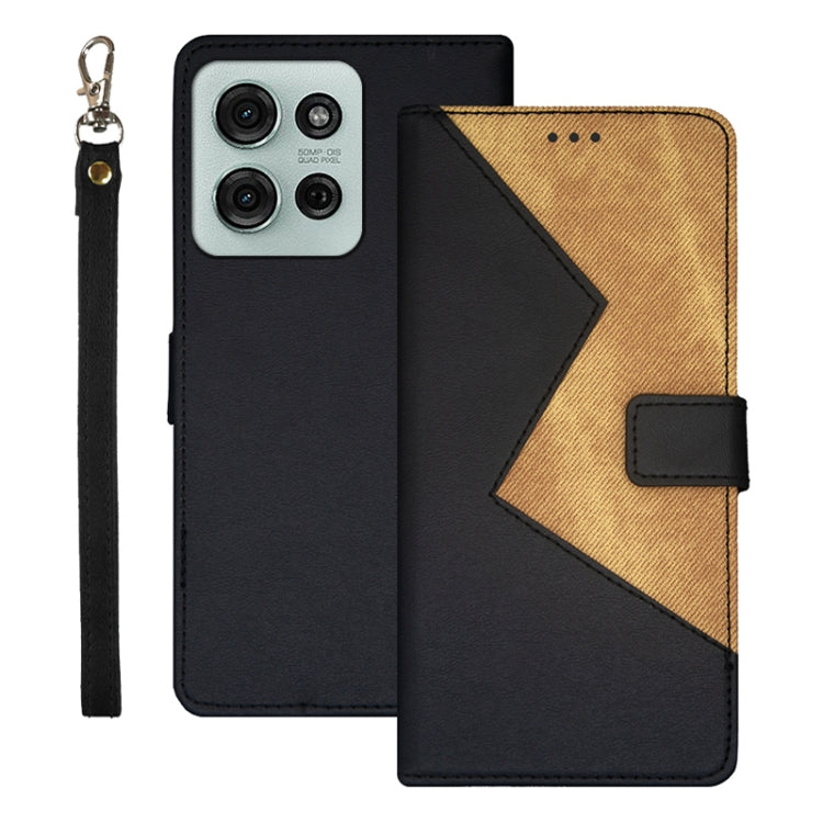 For Motorola Moto G75 5G idewei Two-color Splicing Leather Phone Case(Black) - Motorola Cases by idewei | Online Shopping UK | buy2fix