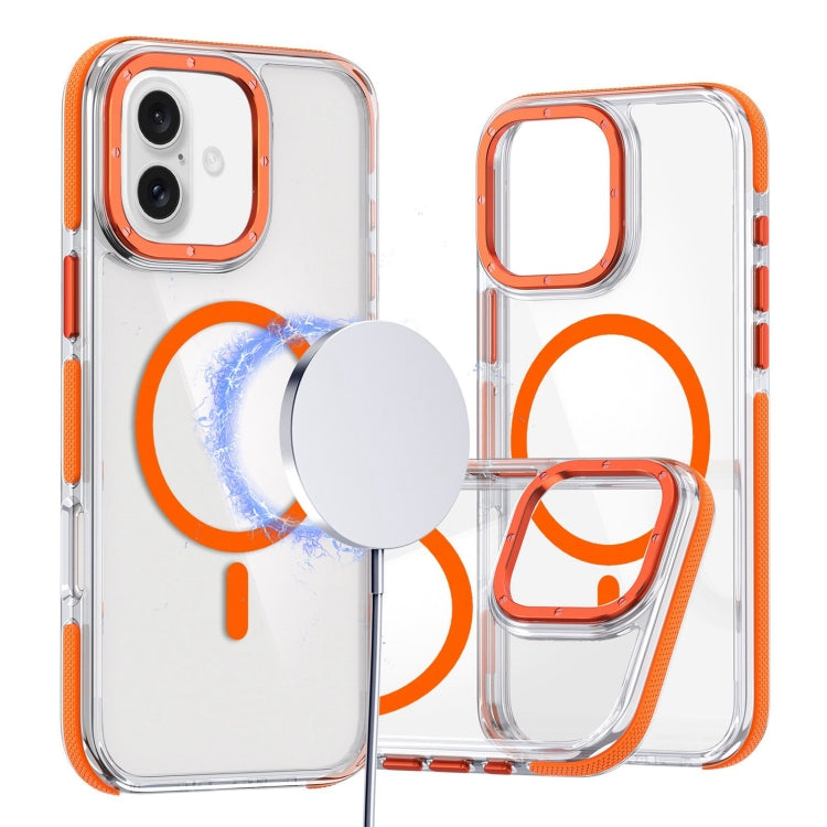 For iPhone 16 Dual-Color Clear Acrylic Hybrid TPU MagSafe Phone Case(Orange) - iPhone 16 Cases by buy2fix | Online Shopping UK | buy2fix