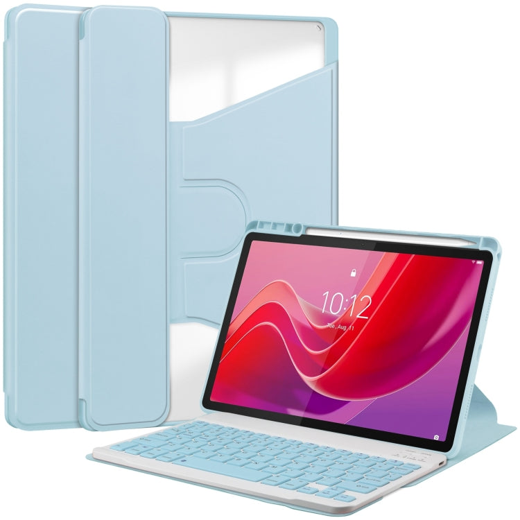 For Lenovo Tab M11/Xiaoxin Pad 11 2024 360 Rotation Transparent Smart Leather Case with Keyboard(Sky Blue) - Lenovo by buy2fix | Online Shopping UK | buy2fix