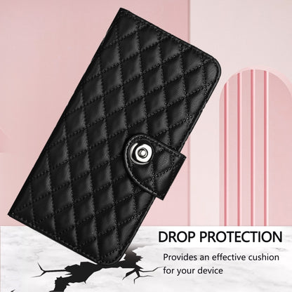 For iPhone 16 Pro Max Rhombic Texture Flip Leather Phone Case with Lanyard(Black) - iPhone 16 Pro Max Cases by buy2fix | Online Shopping UK | buy2fix