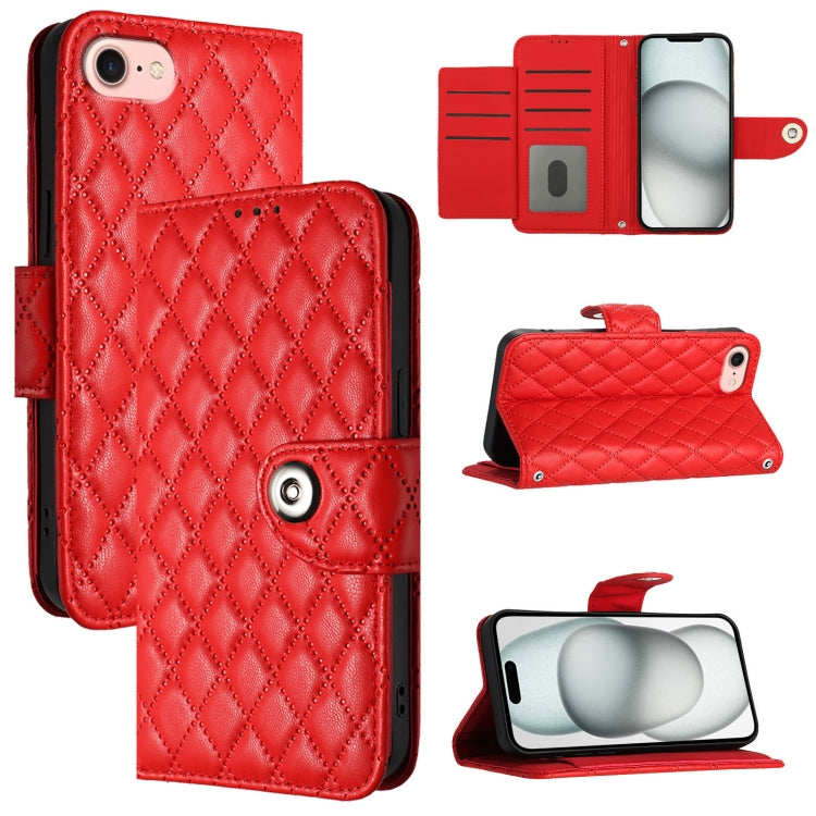 For iPhone SE 2024 Rhombic Texture Flip Leather Phone Case with Lanyard(Red) - More iPhone Cases by buy2fix | Online Shopping UK | buy2fix