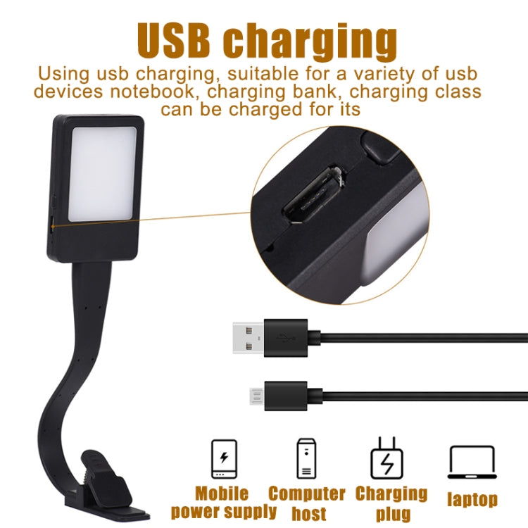 LED Reading Light Clip Book USB Charging Mini Bedside Learning Lamp(Black) - USB Light by buy2fix | Online Shopping UK | buy2fix