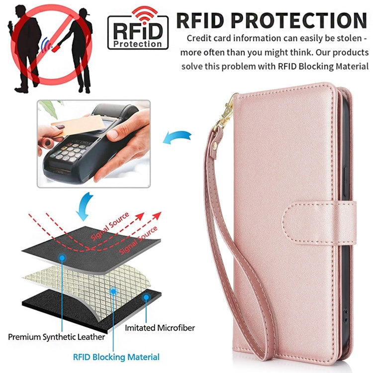 For iPhone 16 Pro Max Multi-Card Wallet RFID Leather Phone Case(Rose Gold) - iPhone 16 Pro Max Cases by buy2fix | Online Shopping UK | buy2fix