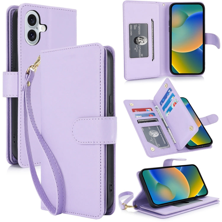 For iPhone 16 Multi-Card Wallet RFID Leather Phone Case(Light Purple) - iPhone 16 Cases by buy2fix | Online Shopping UK | buy2fix