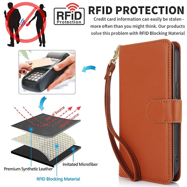 For iPhone 16 Plus Multi-Card Wallet RFID Leather Phone Case(Brown) - iPhone 16 Plus Cases by buy2fix | Online Shopping UK | buy2fix