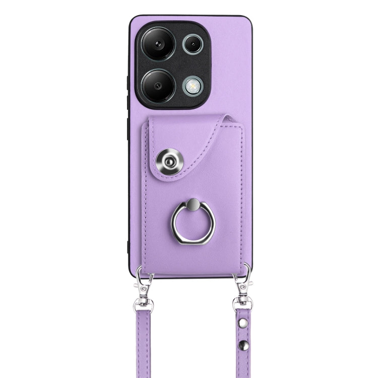 For Xiaomi Redmi Note 13 Pro 4G Global Organ Card Bag Ring Holder Phone Case with Long Lanyard(Purple) - Note 13 Pro Cases by buy2fix | Online Shopping UK | buy2fix