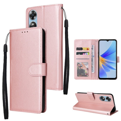 For OPPO A17 4G / A17k 3-Card Slots Multifunctional Leather Phone Case(Rose Gold) - OPPO Cases by buy2fix | Online Shopping UK | buy2fix