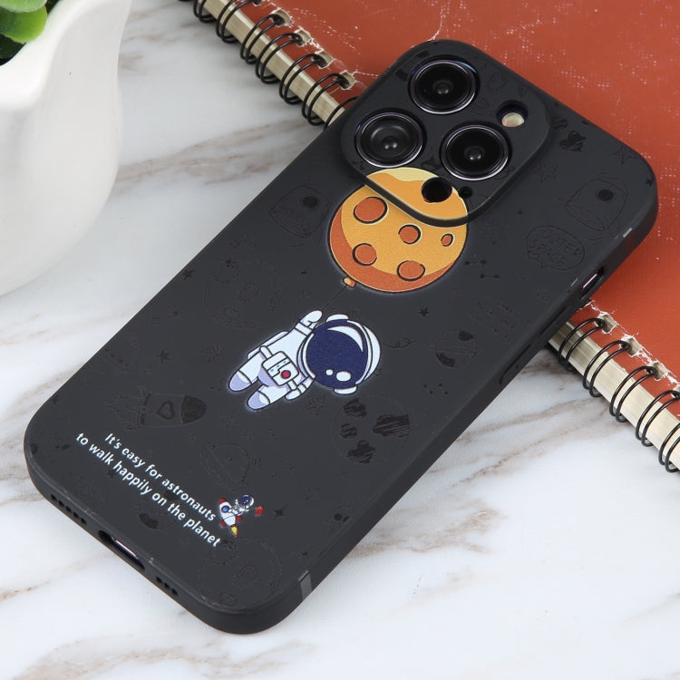 For iPhone 16 Pro Max Astronaut Pattern Silicone Straight Edge Phone Case(Planet Landing-Black) - iPhone 16 Pro Max Cases by buy2fix | Online Shopping UK | buy2fix