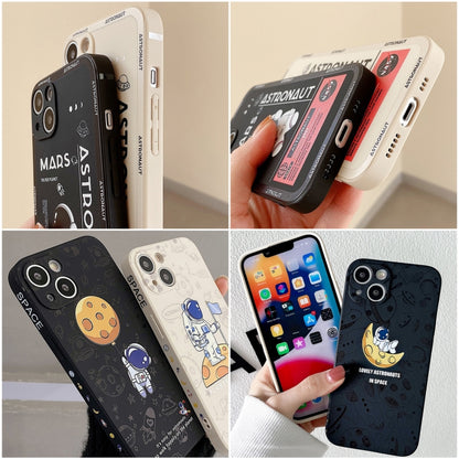 For iPhone 16 Pro Max Astronaut Pattern Silicone Straight Edge Phone Case(Planet Landing-White) - iPhone 16 Pro Max Cases by buy2fix | Online Shopping UK | buy2fix