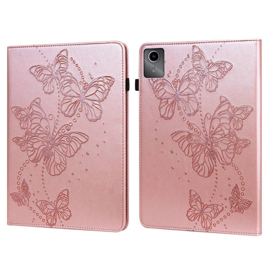For Lenovo Tab M11 / Xiaoxin Pad 11 2024 Embossed Butterfly Pattern Leather Tablet Case(Pink) - Lenovo by buy2fix | Online Shopping UK | buy2fix
