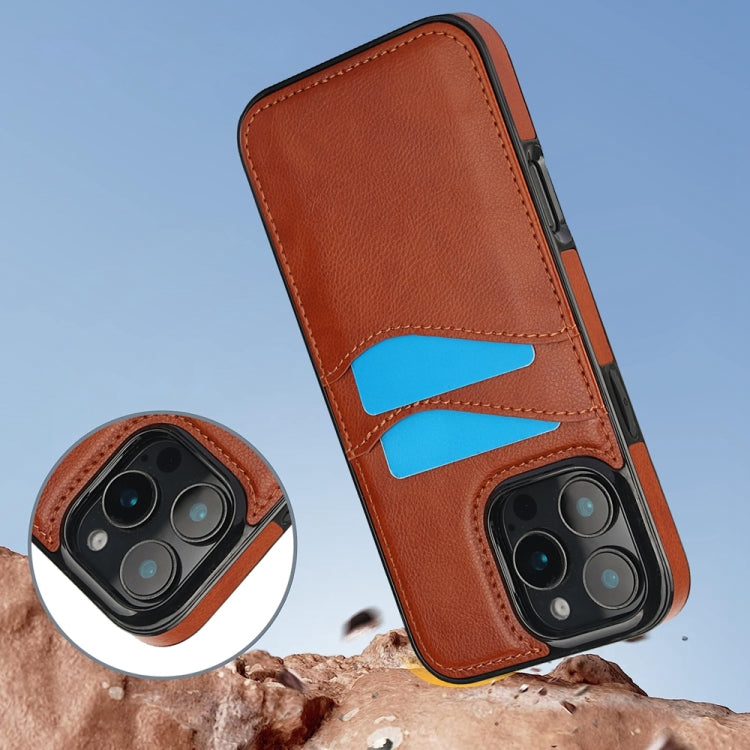 For iPhone 16 Pro Litchi Leather Skin Card Slots Phone Case(Brown) - iPhone 16 Pro Cases by buy2fix | Online Shopping UK | buy2fix